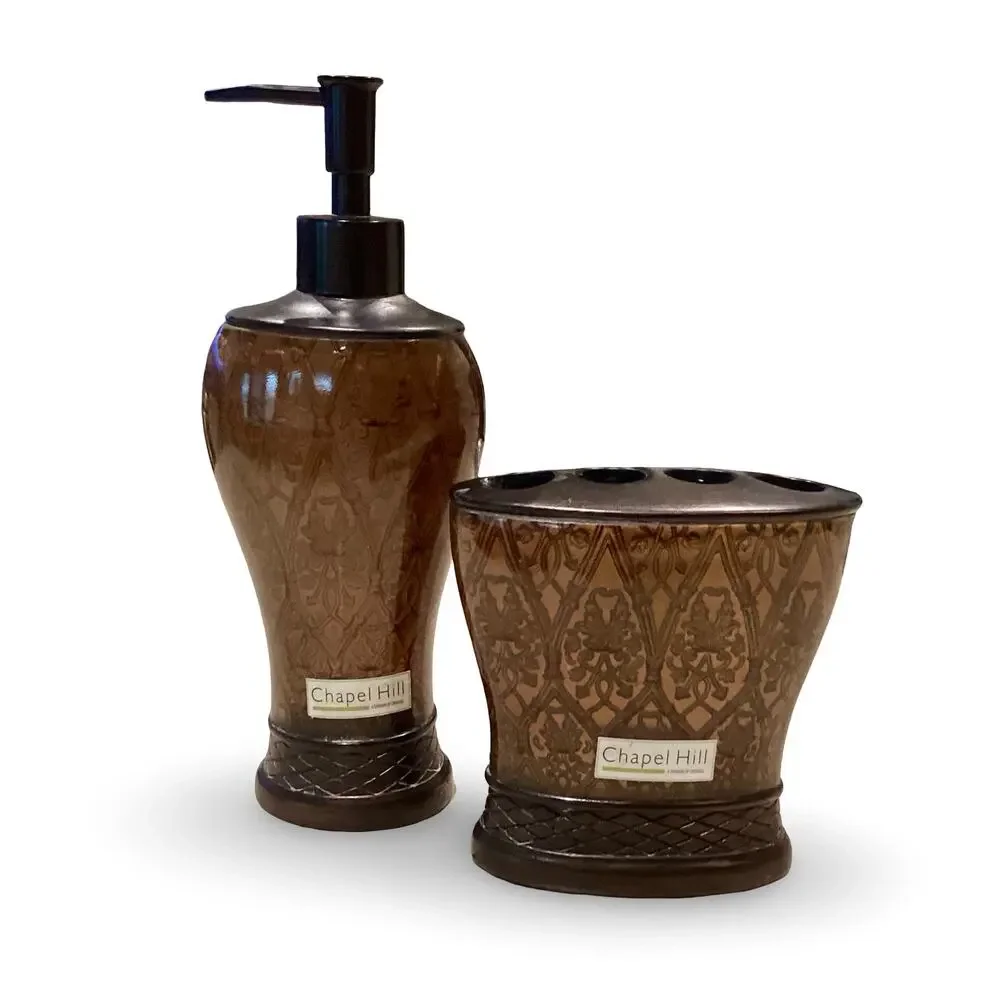 Vintage Chapel Hill Soap Dispenser and Toothbrush Holder Set